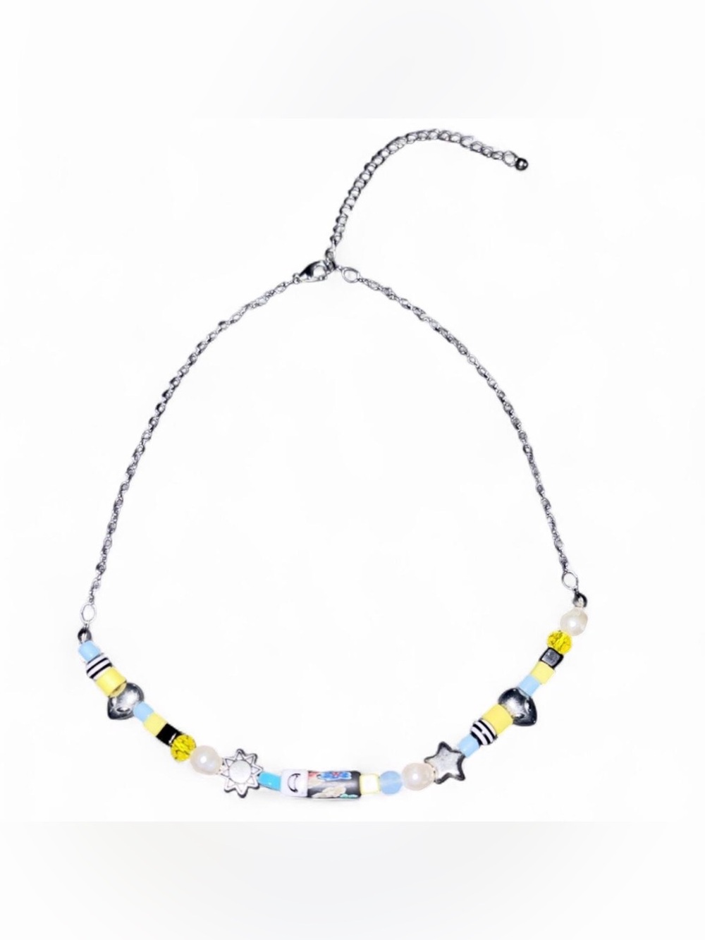 Beaded Sun & Moon Blue Yellow Necklace